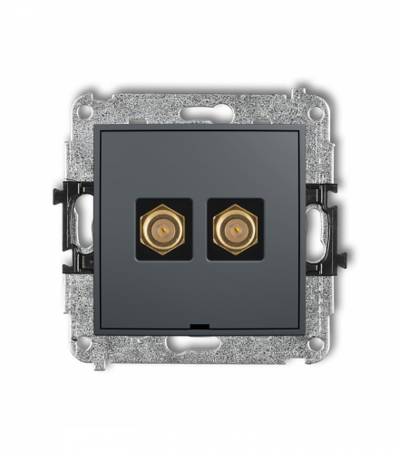 MINI Mechanizm gniazda antenowego podwójnego typu F (SAT) pozłacany, bez pola opisowego Grafitowy mat Karlik 28MGFBO-2.1