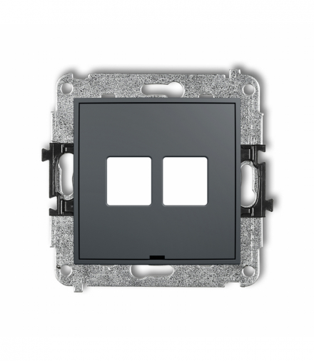MINI Mechanizm gniazda multimedialnego podwójnego bez modułu, bez pola opisowego (standard Keystone) Grafitowy mat Karlik 28MGMBO-2P