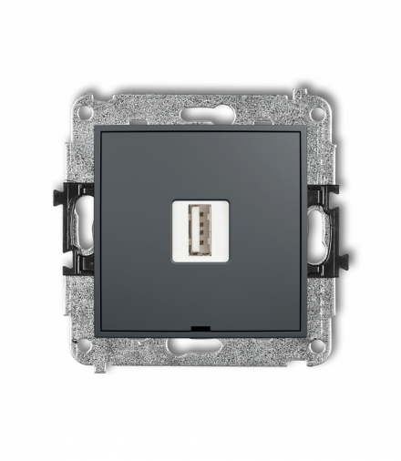 MINI Mechanizm ładowarki USB pojedynczej USB A, 5W max., 5V, 1A, bez pola opisowego Grafitowy mat Karlik 28MCUSBBO-1