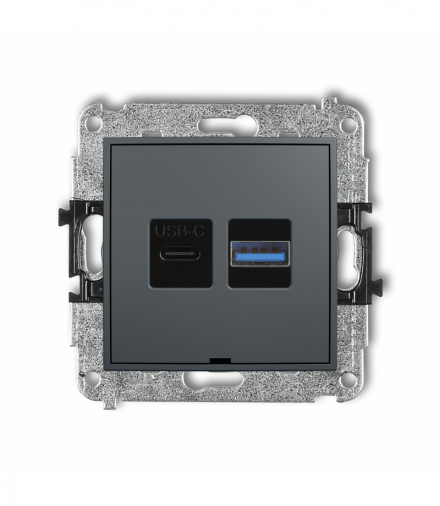 MINI Mechanizm ładowarki USB podwójnej USB C + USB A, 20W max., bez pola opisowego Grafitowy mat Karlik 28MCUSBBO-8