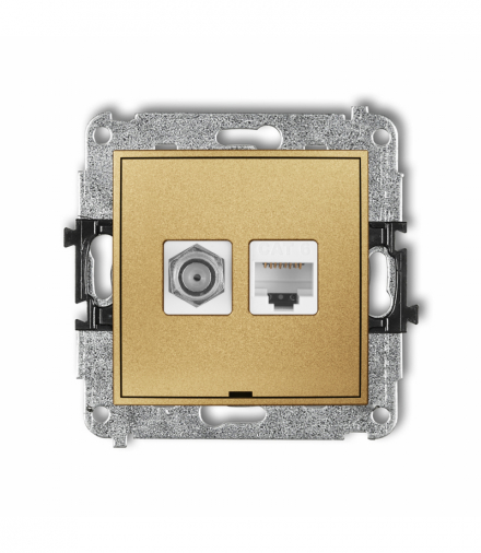 MINI Mechanizm gniazda antenowego poj. typu F (SAT) + gniazda komp. poj. 1xRJ45, kat. 6, 8-stykowy, bez pola opisowego Złoty Karlik 29MGFKBO-3