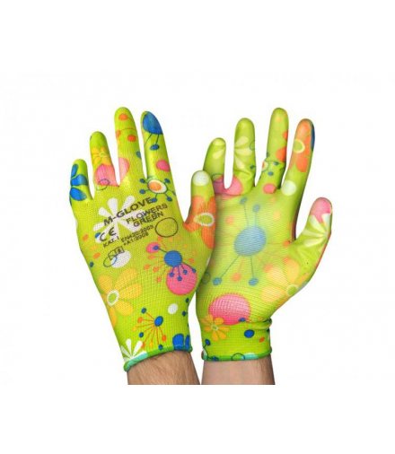 RĘKAWICE OCHRONNE LADY ELASTIC-POLI. KWIATY ZIELONE (6) op. 12par. LXOR063