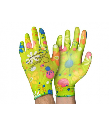 RĘKAWICE OCHRONNE LADY ELASTIC-POLI. KWIATY ZIELONE (8) op. 12par. LXOR062