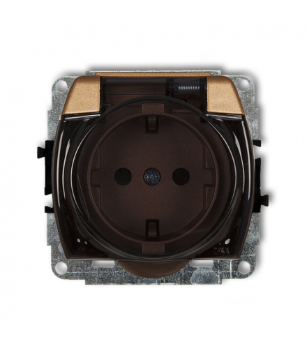 TREND Mechanizm gniazda bryzgoszczelnego z uziemieniem SCHUKO 2P+Z (klapka dymna, bez przesłon torów prądowych) Złoty metalik Karlik 8GPB-1sd