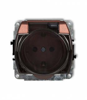 TREND Mechanizm gniazda bryzgoszczelnego z uziemieniem SCHUKO 2P+Z (klapka dymna, bez przesłon torów prądowych) Brązowy metalik Karlik 9GPB-1sd