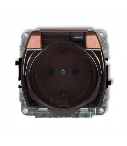 TREND Mechanizm gniazda bryzgoszczelnego z uziemieniem SCHUKO 2P+Z (klapka dymna, bez przesłon torów prądowych) Brązowy metalik Karlik 9GPB-1sd