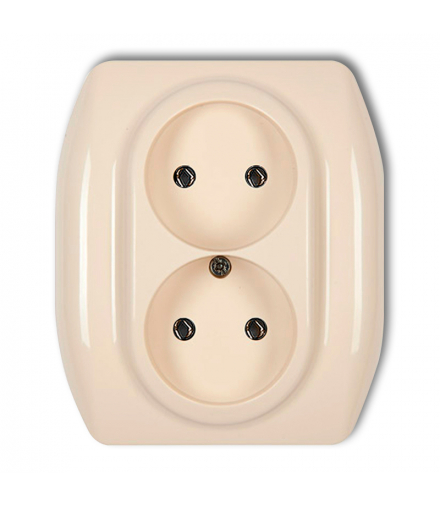 TREND Gniazdo podwójne bez uziemienia 2x2P (bez przesłon torów prądowych) Beżowy Karlik 1GP-2