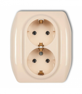 TREND Gniazdo podwójne z uziemieniem SCHUKO 2x(2P+Z) (bez przesłon torów prądowych) Beżowy Karlik 1GP-2s
