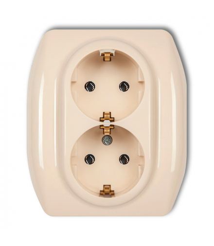 TREND Gniazdo podwójne z uziemieniem SCHUKO 2x(2P+Z) (bez przesłon torów prądowych) Beżowy Karlik 1GP-2s
