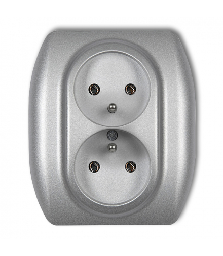TREND Gniazdo podwójne z uziemieniem 2x(2P+Z) (bez przesłon torów prądowych) Srebrny metalik Karlik 7GP-2z