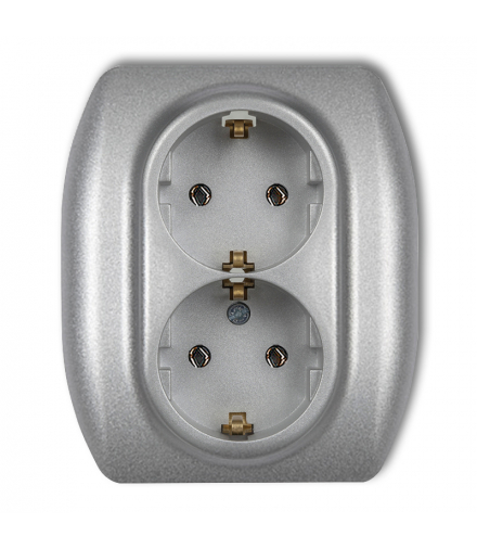 TREND Gniazdo podwójne z uziemieniem SCHUKO 2x(2P+Z) (bez przesłon torów prądowych) Srebrny metalik Karlik 7GP-2s