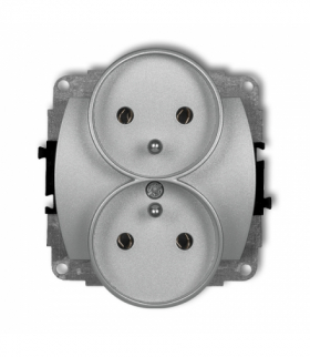 TREND Mechanizm gniazda podwójnego do ramki poziomej z uziemieniem 2x(2P+Z) (bez przesłon torów prądowych) Srebrny metalik Karlik 7GPR-2z