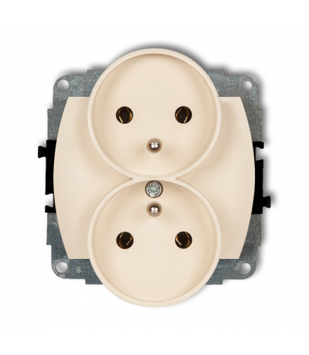 TREND Mechanizm gniazda podwójnego do ramki poziomej z uziemieniem 2x(2P+Z) (bez przesłon torów prądowych) Beżowy Karlik 1GPR-2z
