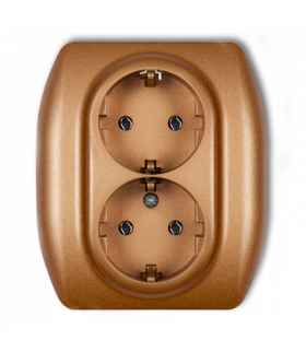 TREND Gniazdo podwójne z uziemieniem SCHUKO 2x(2P+Z) (bez przesłon torów prądowych) Złoty metalik Karlik 8GP-2s