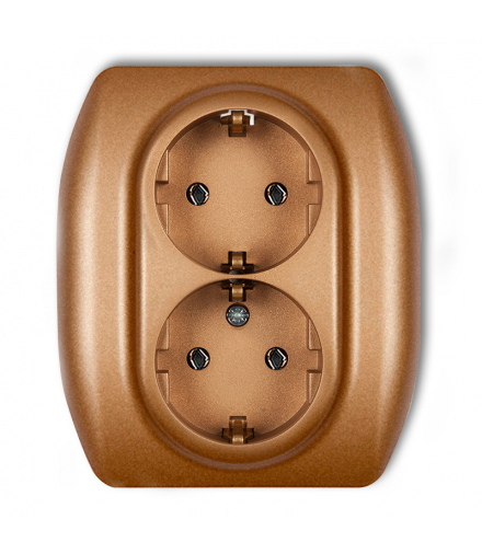 TREND Gniazdo podwójne z uziemieniem SCHUKO 2x(2P+Z) (bez przesłon torów prądowych) Złoty metalik Karlik 8GP-2s