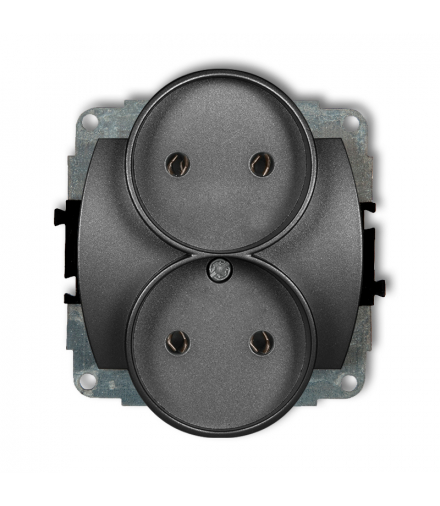 TREND Mechanizm gniazda podwójnego do ramki poziomej bez uziemienia 2x2P (bez przesłon torów prądowych) Grafitowy Karlik 11GPR-2