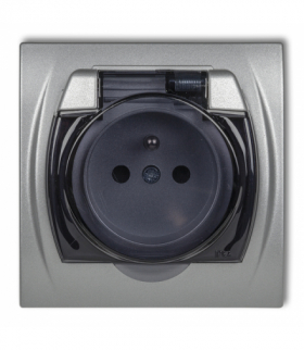 LOGO Gniazdo bryzgoszczelne z uziemieniem 2P+Z (klapka dymna, bez przesłon torów prądowych) Srebrny metalik Karlik 7LGPB-1zd