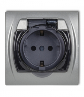 LOGO Gniazdo bryzgoszczelne z uziemieniem SCHUKO 2P+Z (klapka dymna, bez przesłon torów prądowych) Srebrny metalik Karlik 7LGPB-1sd