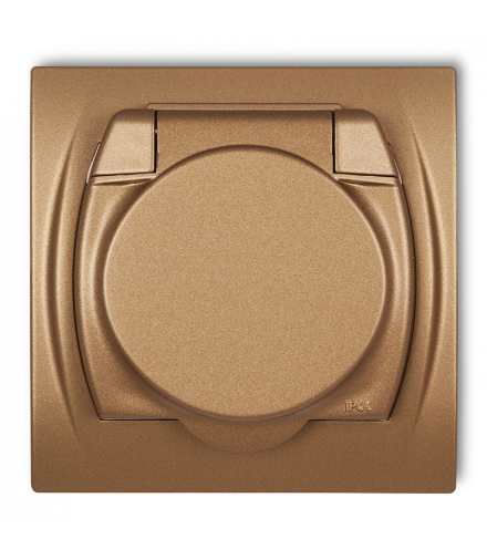 LOGO Gniazdo bryzgoszczelne z uziemieniem SCHUKO 2P+Z (klapka złoty metalik, bez przesłon torów prądowych) Złoty metalik Karlik 8LGPB-1s