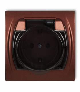 LOGO Gniazdo bryzgoszczelne z uziemieniem SCHUKO 2P+Z (klapka dymna, bez przesłon torów prądowych) Brązowy metalik Karlik 9LGPB-1sd