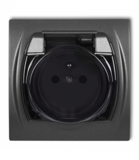 LOGO Gniazdo bryzgoszczelne z uziemieniem 2P+Z (klapka dymna, bez przesłon torów prądowych) Grafitowy Karlik 11LGPB-1zd