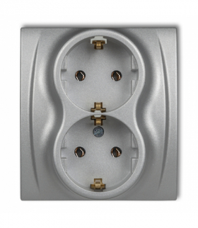 LOGO Gniazdo podwójne z uziemieniem SCHUKO 2x(2P+Z) (bez przesłon torów prądowych) Srebrny metalik Karlik 7LGP-2s
