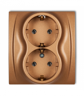 LOGO Gniazdo podwójne z uziemieniem SCHUKO 2x(2P+Z) (bez przesłon torów prądowych) Złoty metalik Karlik 8LGP-2s