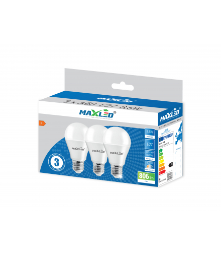 Żarówka LED Zestaw 3szt. LAMPA LED E27 A60 8.5W 4000K Biała Neutralna