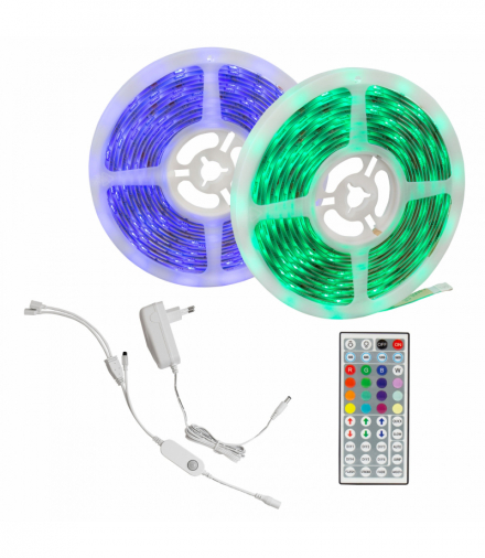 ZESTAW PASEK LED 26W/10m RGB (2x5m rolka) w silikonie+kontroler+pilot+czujnik+zasilacz Spectrum Spectrum WOJ+16827