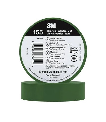 Winylowa taśma elektroizolacyjna 3M™ Temflex™ 155, ZIELONA, 19 MM x 20 M 7100184747