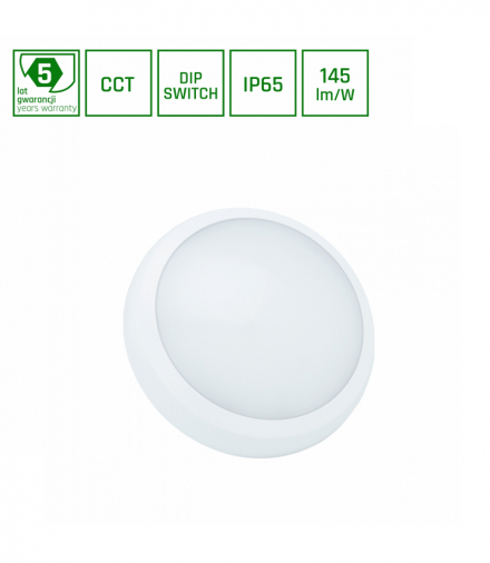 NYMPHEA CITY PRO 2 24/30W CCT 230V 120st IP65 IK08 FI320x80mm BIAŁY okrągła 5 lat gw. Spectrum SLI031040CCT_PW