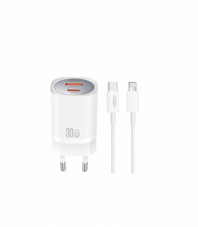 XO ładowarka sieciowa CE21 PD 33W 1x USB-C 1x USB biała + kabel USB-C - Lightning TFO GSM176814