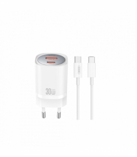 XO ładowarka sieciowa CE21 PD 33W 1x USB-C 1x USB biała + kabel USB-C - USB-C TFO GSM176815