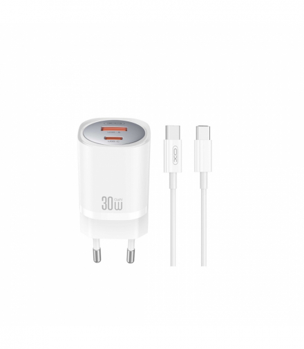 XO ładowarka sieciowa CE21 PD 33W 1x USB-C 1x USB biała + kabel USB-C - USB-C TFO GSM176815