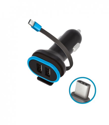 Forever ładowarka samochodowa CC-02 2x USB 3A czarna z kablem USB-C 0,2 m TFO GSM034043