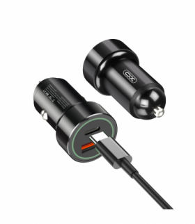 XO ładowarka samochodowa TZ11 PD QC 20W 1x USB 1x USB-C czarna + kabel USB-C - Lightning TFO GSM106739