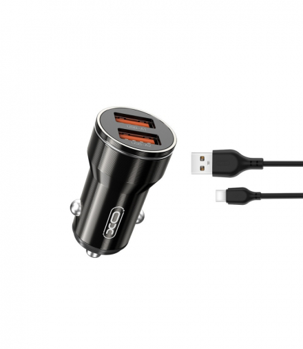 XO ładowarka samochodowa CC48 2x USB 2,4A czarna + kabel USB-C TFO GSM167457