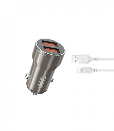 XO ładowarka samochodowa CC48 2x USB 2,4A szara + kabel USB-C TFO GSM167458