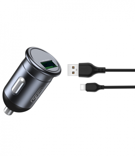 XO ładowarka samochodowa CC46 QC 3.0 18W 1x USB szara + kabel USB-C TFO GSM167461