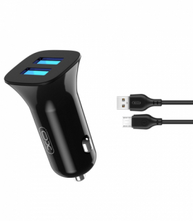 XO ładowarka samochodowa TZ10 2x USB 2,4A czarna + kabel microUSB TFO GSM167464