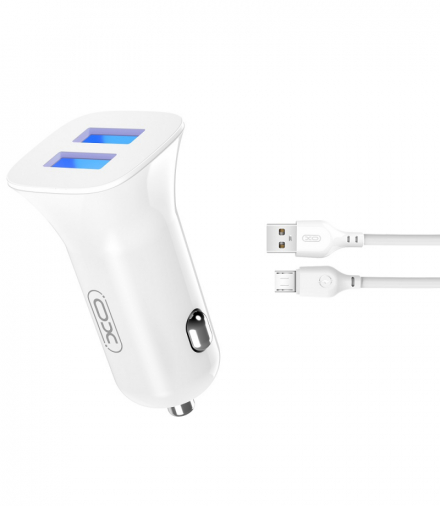 XO ładowarka samochodowa TZ10 2x USB 2,4A biała + kabel microUSB TFO GSM167465