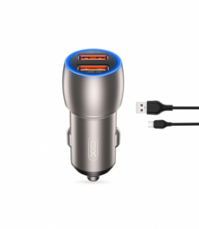 XO ładowarka samochodowa CC52 QC 36W 2x USB szara + kabel microUSB TFO GSM170026