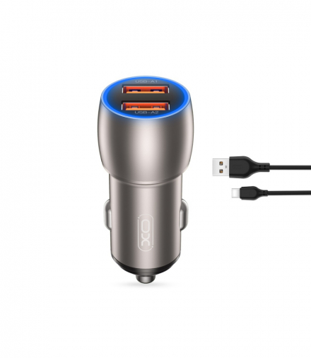 XO ładowarka samochodowa CC52 QC 36W 2x USB szara + kabel USB-C TFO GSM170027