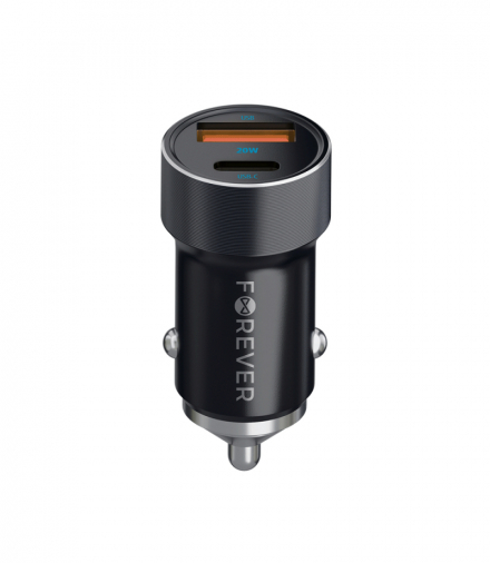 Forever ładowarka samochodowa PD QC CC-06 1x USB-C 1x USB 20W czarna + kabel USB-C - Lightning 27W TFO GSM172991