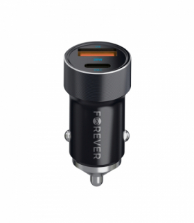 Forever ładowarka samochodowa PD QC CC-06 1x USB-C 1x USB 20W czarna + kabel USB-C - USB-C 60W TFO GSM172992