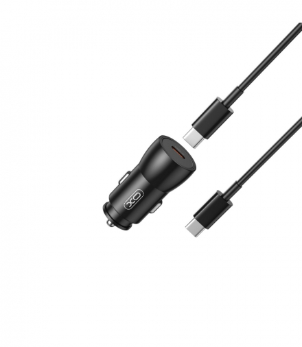 XO ładowarka samochodowa CC57 PD 25W 1x USB-C czarna + kabel USB-C - USB-C TFO GSM175606