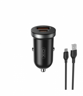 XO ładowarka samochodowa CC56 PD 30W QC 1x USB 1x USB-C czarna + kabel USB - microUSB TFO GSM175611