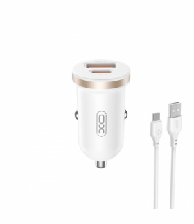 XO ładowarka samochodowa CC56 PD 30W QC 1x USB 1x USB-C biała + kabel USB - microUSB TFO GSM175612