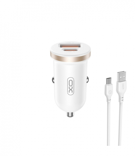 XO ładowarka samochodowa CC56 PD 30W QC 1x USB 1x USB-C biała + kabel USB - USB-C TFO GSM175614