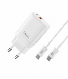 XO ładowarka sieciowa CE16 PD 45W 1x USB-C 1x USB biała + kabel USB-C - USB-C TFO GSM176801